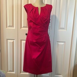 Adrianna Papell Pink Ruched Sheath Midi Dress